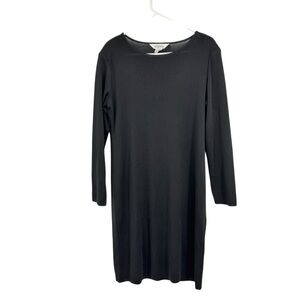 Exclusively Misook Large Black Acrylic Long Sleeved Shift Dress w Shoulder Pads